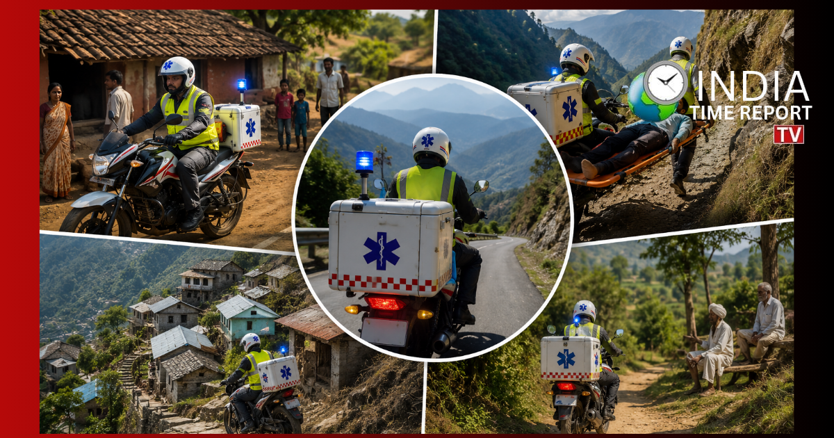 Representative illustration of a two-wheeler road ambulance for emergency medical response in India.*