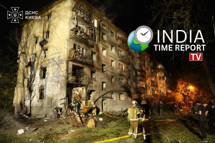 Official image showing damage after the overnight attack on Kyiv, Ukraine.