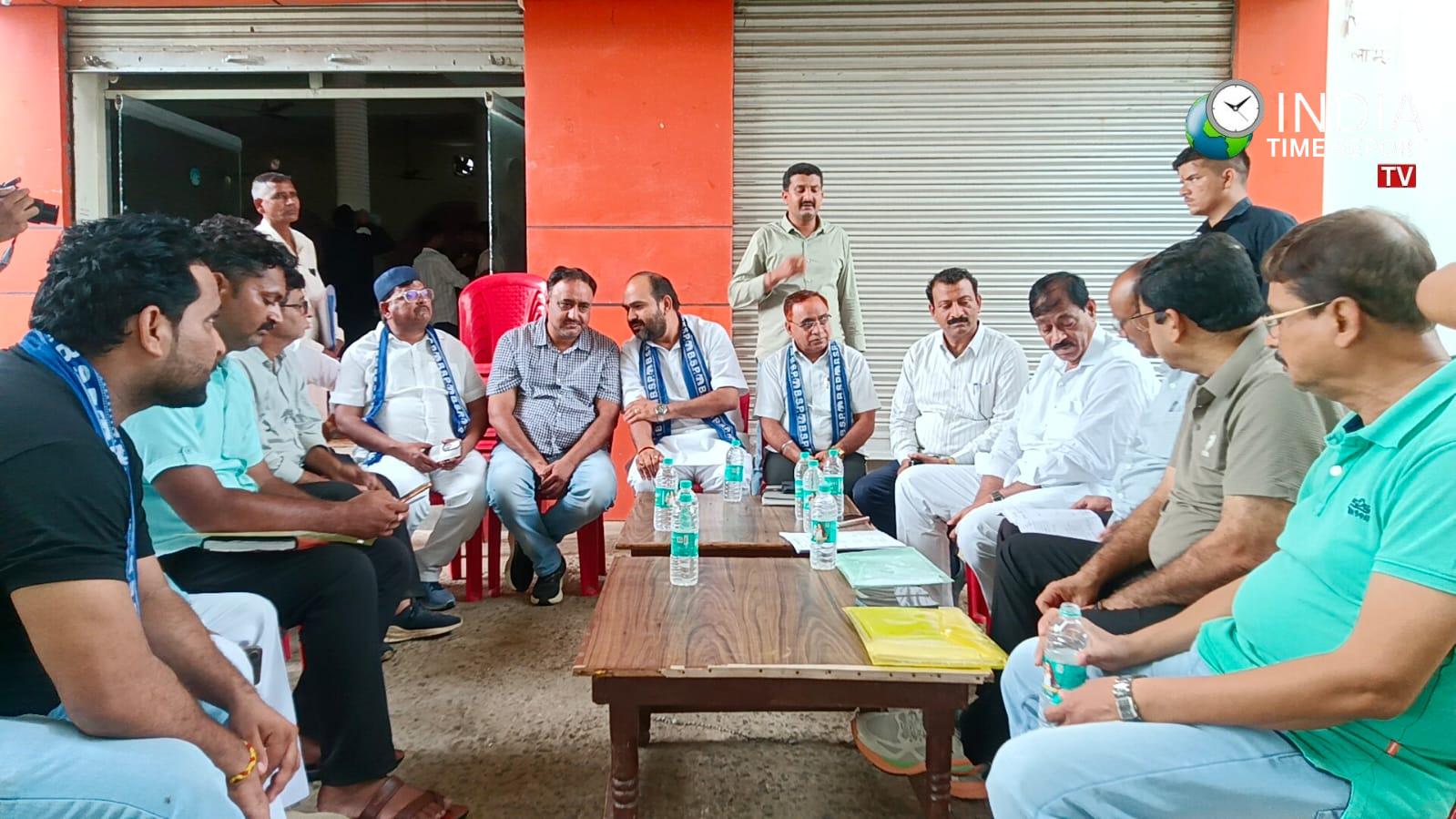 BSP leaders reviewing preparations for the workers' conference in Hathras, Uttar Pradesh.