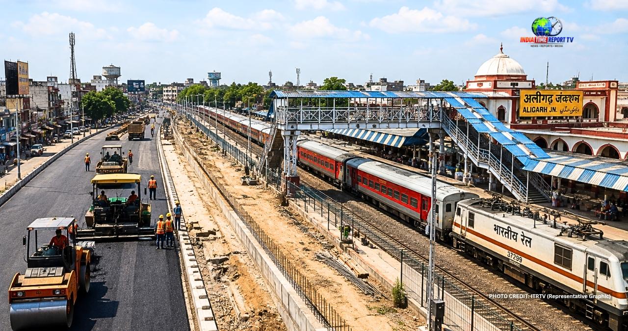 Representative graphic of the four-lane road connectivity project linking GT Road to Mehraval Railway Station in Aligarh