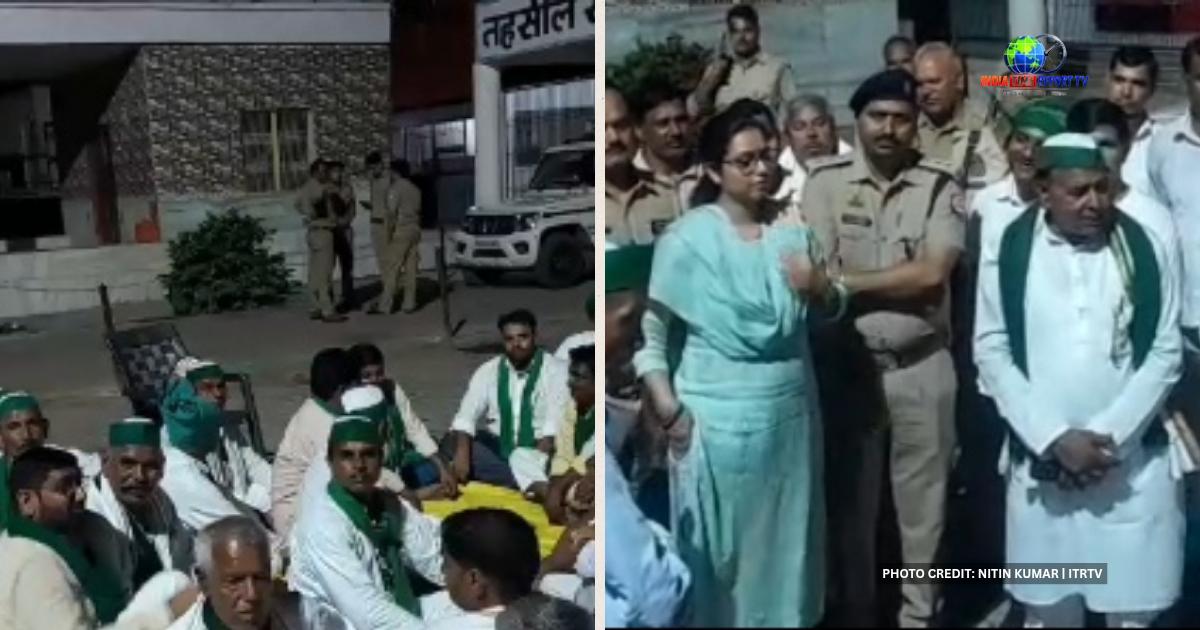 सादाबाद में आलू किसानों और प्रशासन के बीच वार्ता का दृश्य।