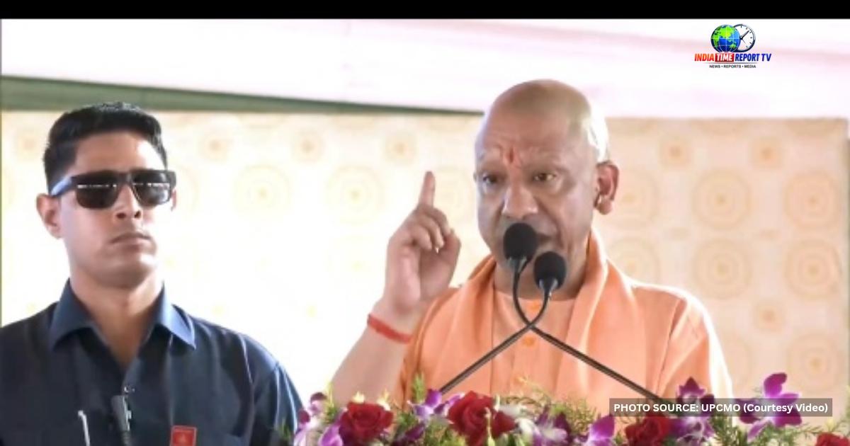 Chief Minister Yogi Adityanath addressing a public programme in Raebareli.
