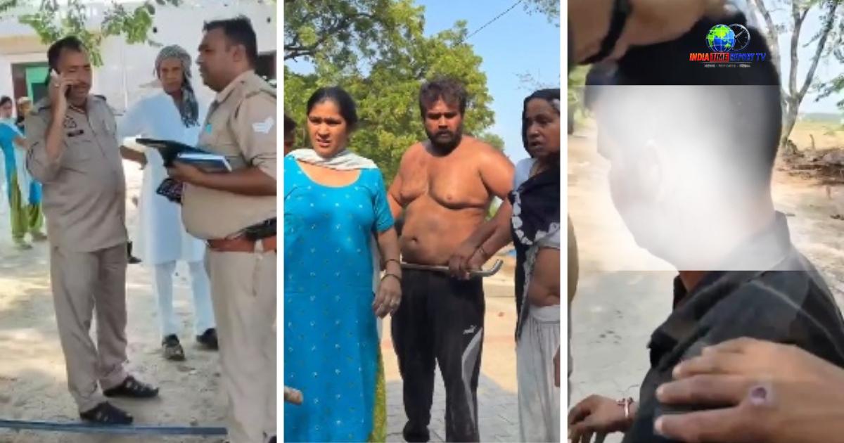 सादाबाद के नगला कुशल में मारपीट के मामले में मौके पर पुलिस और घायल व्यक्ति