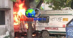 सादाबाद सीएचसी में खड़ी एंबुलेंस में अचानक लगी आग, मचा हड़कंप! बाल्टियों से बुझाने दौड़े कर्मचारी
